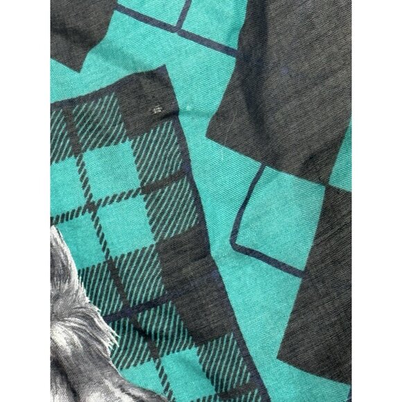 Jeffrey Banks Scottie Dog Scottish Terrier Argyle Tartan Light Scarf Black Green - Picture 5 of 16